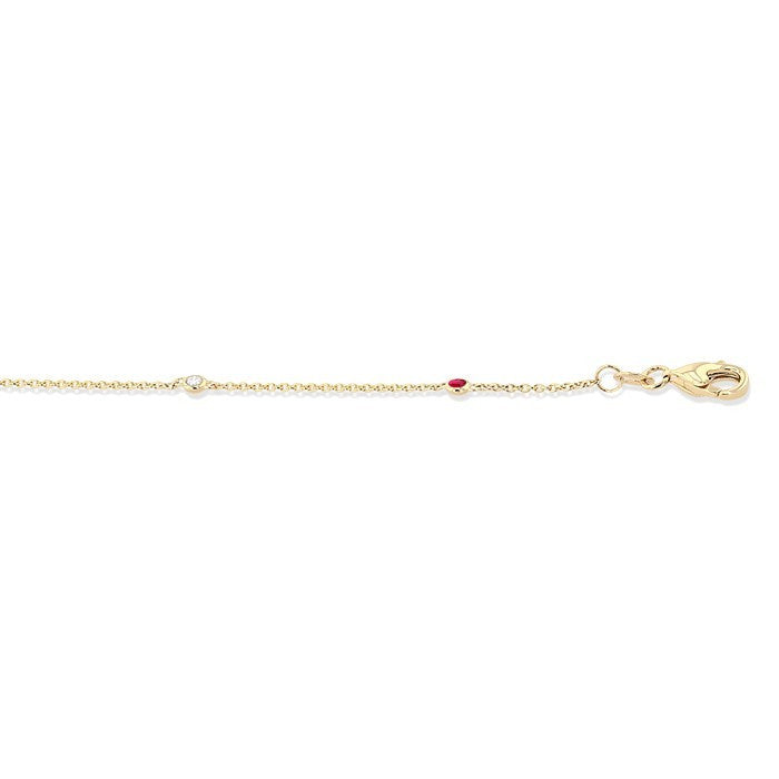 1.75 MM Ruby and 1/20 Ctw Round Cut Diamond Precious Station Bracelet in 14K Yellow Gold