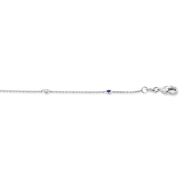 1.75 MM Sapphire and 1/20 Ctw Round Cut Diamond Precious Station Bracelet in 14K White Gold