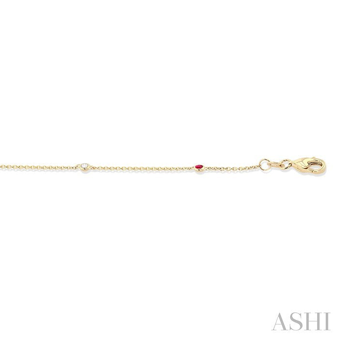 1.75 MM Ruby and 1/20 Ctw Round Cut Diamond Precious Station Bracelet in 14K Yellow Gold
