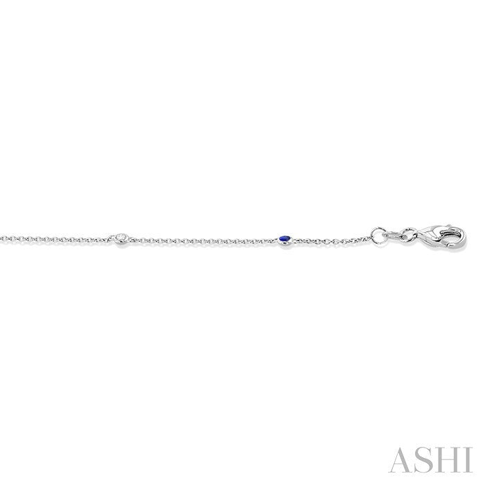 1.75 MM Sapphire and 1/20 Ctw Round Cut Diamond Precious Station Bracelet in 14K White Gold