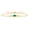 1/4 Ctw 5X3MM Octagon Shape Emerald and Round Cut Diamond Precious Rectangular Open Link Lariat Bracelet in 14K Yellow Gold