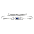 1/4 Ctw 5X3 MM Octagon Shape Sapphire and Round Cut Diamond Precious Rectangular Open Link Lariat Bracelet in 14K White Gold