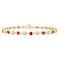 2.7 MM Round shape Ruby and 1 Ctw Round Cut Diamond Precious Station Bracelet in 14K Yellow Gold