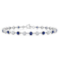2.7 MM Round shape Sapphire and 1 Ctw Round Cut Diamond Precious Station Bracelet in 14K White Gold
