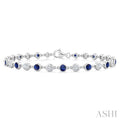 2.7 MM Round shape Sapphire and 1 Ctw Round Cut Diamond Precious Station Bracelet in 14K White Gold
