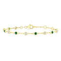 2.40 MM Round Shape Emerald and 1/3 Ctw Bezel Set Round Cut Diamond Precious Station Bracelet in 14K Yellow Gold