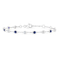 2.40 MM Round Shape Sapphire and 1/3 Ctw Bezel Set Round Cut Diamond Precious Station Bracelet in 14K White Gold