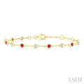 2.40 MM Round Shape Ruby and 1/3 Ctw Bezel Set Round Cut Diamond Precious Station Bracelet in 14K Yellow Gold