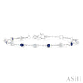 2.40 MM Round Shape Sapphire and 1/3 Ctw Bezel Set Round Cut Diamond Precious Station Bracelet in 14K White Gold