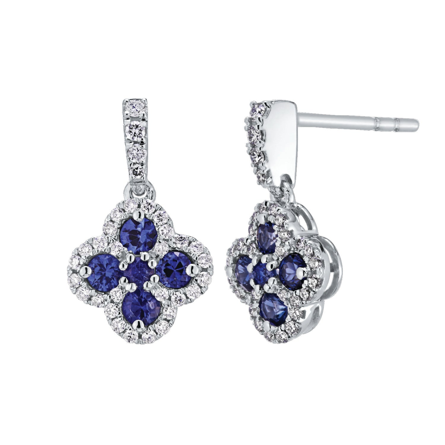 Diamond and Genuine Sapphire Clover Earrings