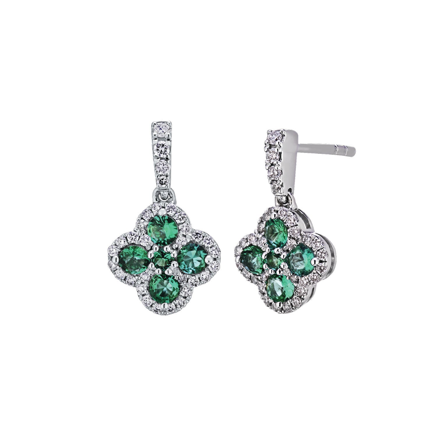 Diamond and Genuine Emerald Clover Earrings