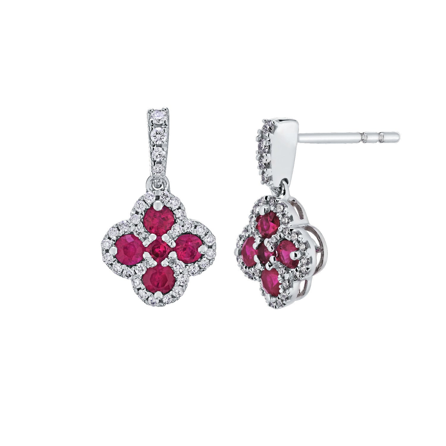 Diamond and Genuine Ruby Clover Earrings