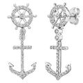 Diamond Anchor Ship Wheel Dangle Earring