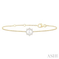 6 MM Round Shape Cultured Pearl and 1/10 Ctw Petite Round Cut Diamond Halo Bracelet in 10K Yellow Gold