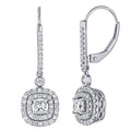 Diamond Cushion Cut Double Halo Leverback Earrings
