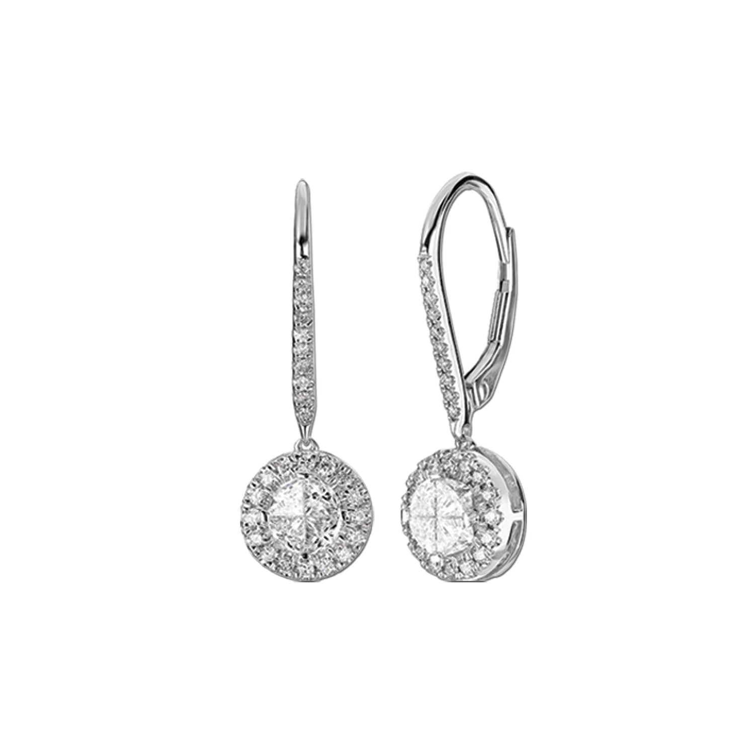 Diamond Round Shaped Composite Leverback Halo Earring 