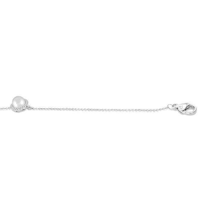 6 MM Round shape Round Shape Cultured Pearl and 1/20 Ctw Round Cut Diamond Petite Halo Bracelet in 10K White Gold