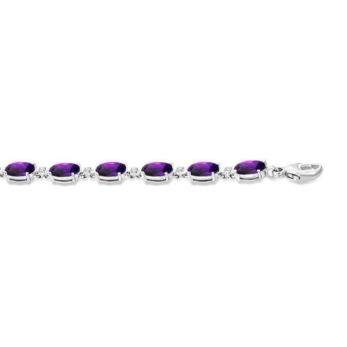 6X4 MM Oval Cut Amethyst and 1/6 Ctw Round Cut Diamond Semi-Precious Tennis Bracelet in 10K White Gold