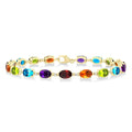 6X4 MM Oval Cut Multiple Gemstone and 1/6 Ctw Round Cut Diamond Semi-Precious Tennis Bracelet in 10K Yellow Gold