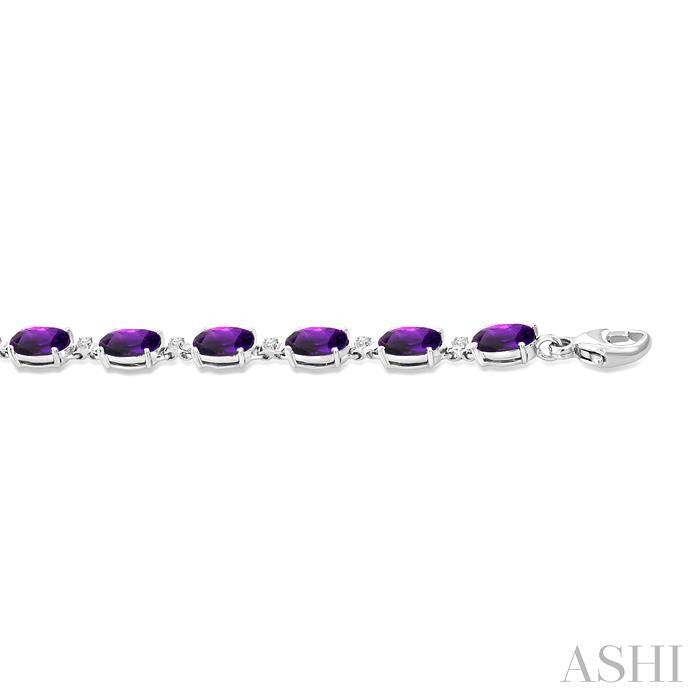 6X4 MM Oval Cut Amethyst and 1/6 Ctw Round Cut Diamond Semi-Precious Tennis Bracelet in 10K White Gold