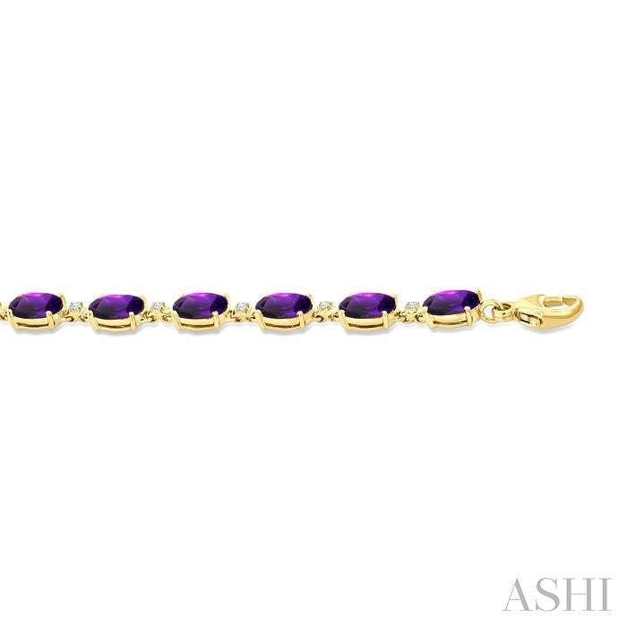 6X4 MM Oval Cut Amethyst and 1/6 Ctw Round Cut Diamond Semi-Precious Tennis Bracelet in 10K Yellow Gold