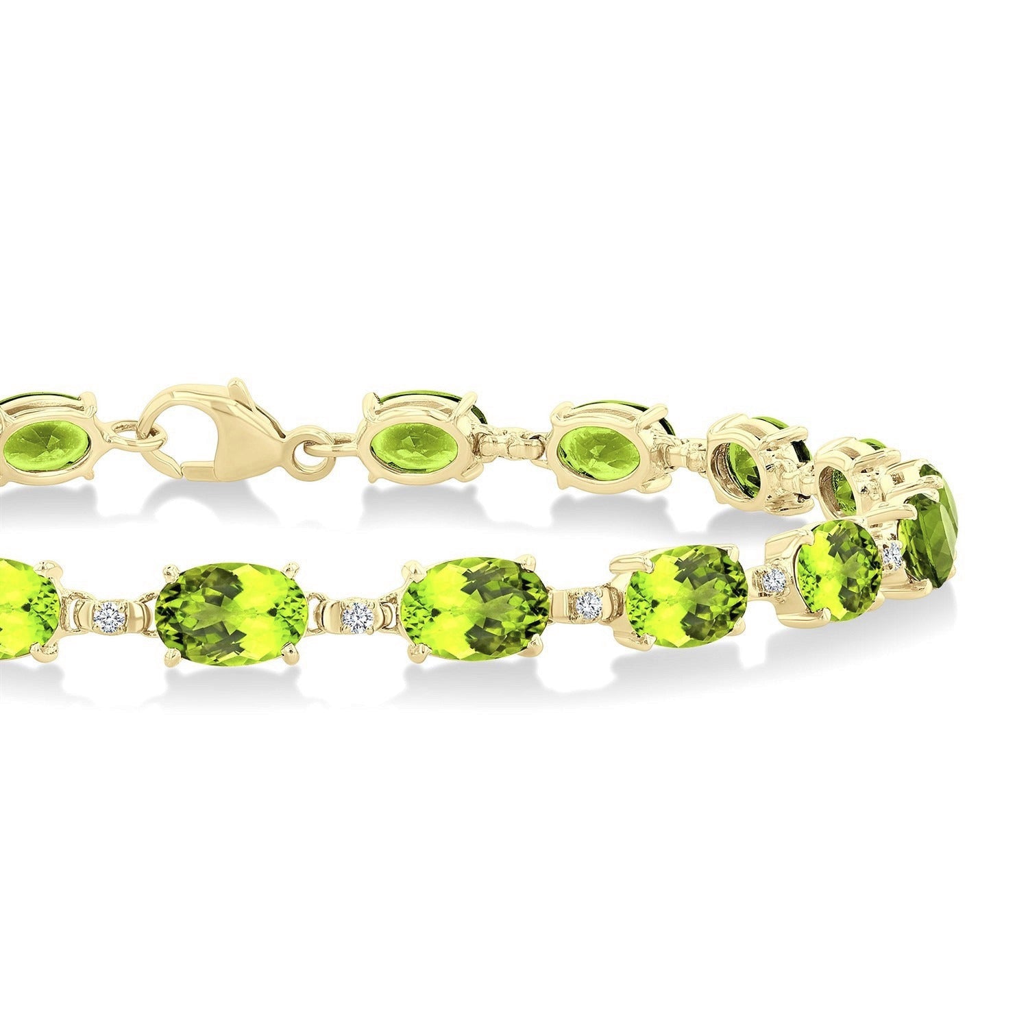 6X4 MM Oval Cut Peridot and 1/6 Ctw Round Cut Diamond Semi-Precious Tennis Bracelet in 10K Yellow Gold