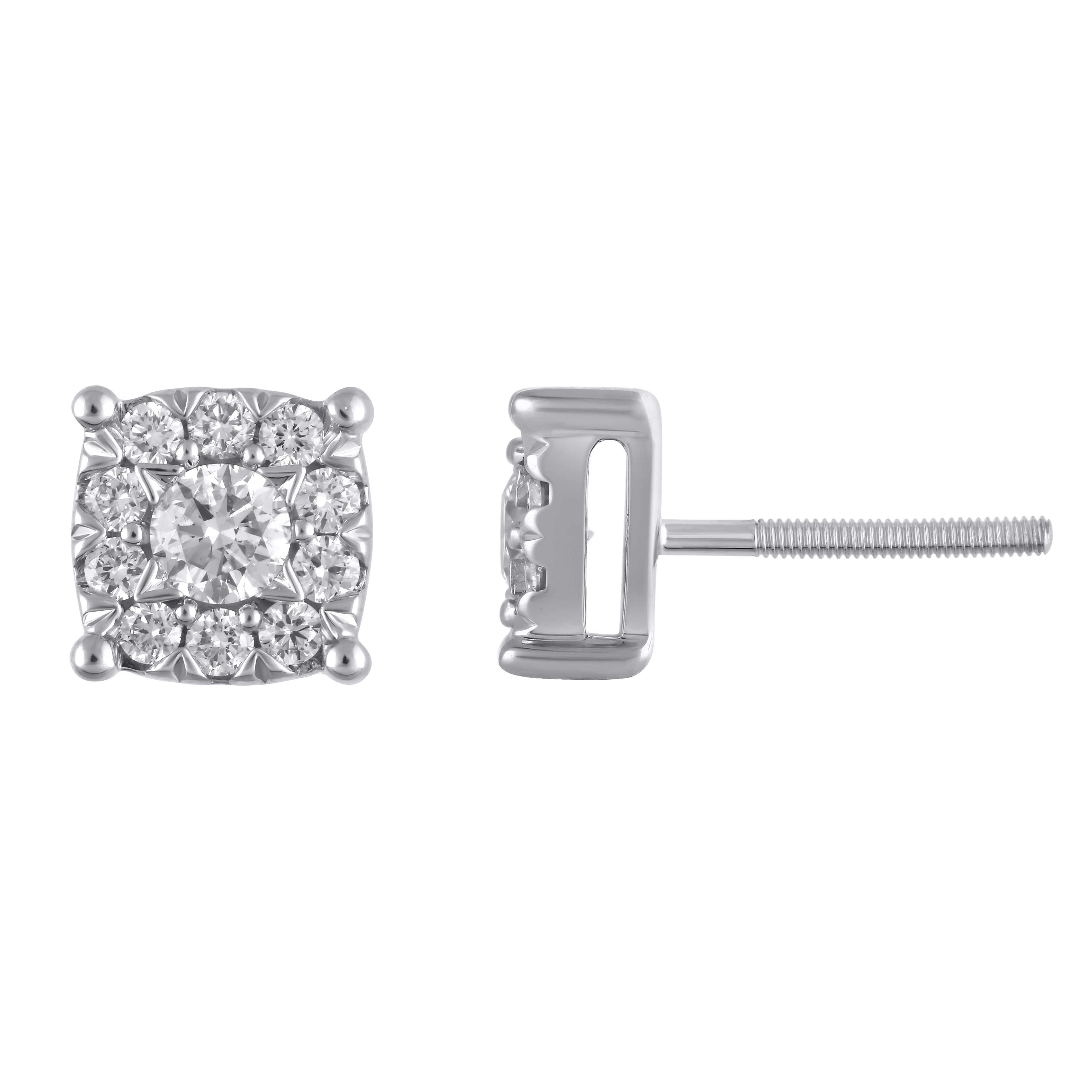 Diamond Cushion Shaped Cluster Earrings