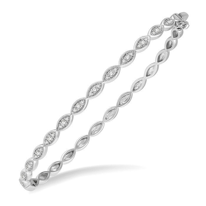 1/3 Ctw Marquise Mount Round Cut Diamond Stackable Bangle in 14K White Gold
