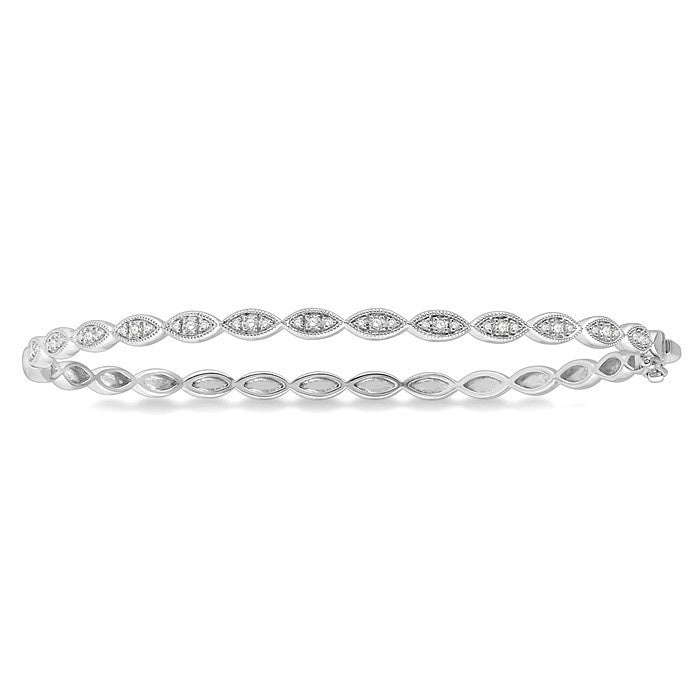 1/3 Ctw Marquise Mount Round Cut Diamond Stackable Bangle in 14K White Gold