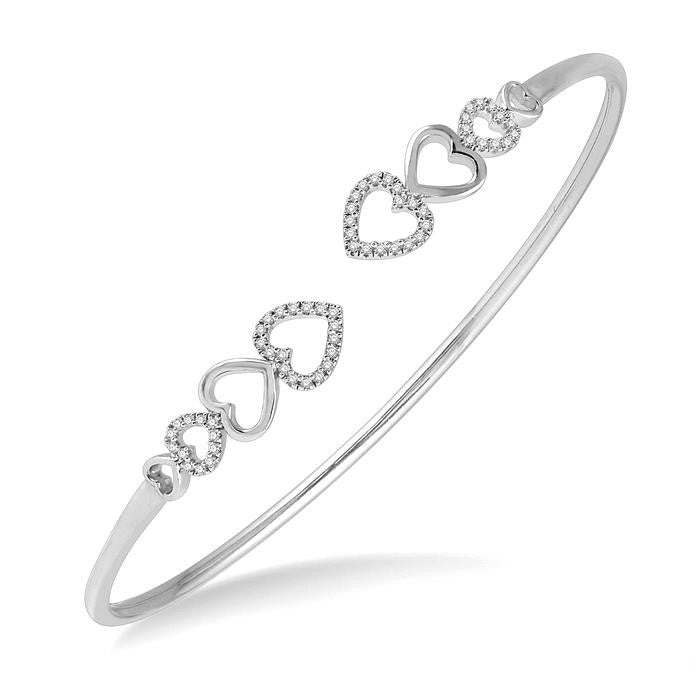 Stackable Heart Shape Diamond Flex Open Cuff Bangle