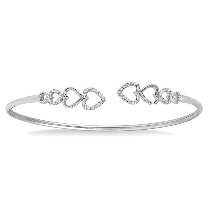Stackable Heart Shape Diamond Flex Open Cuff Bangle