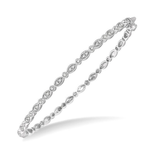 1/4 Ctw Marquise Mount Round Cut Diamond Stackable Bangle in 14K White Gold