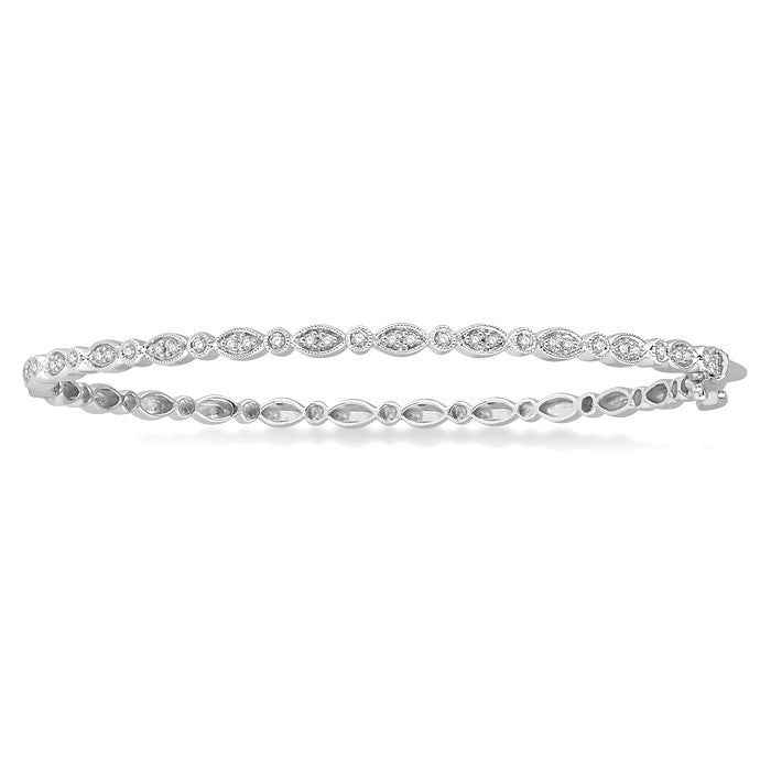 1/4 Ctw Marquise Mount Round Cut Diamond Stackable Bangle in 14K White Gold