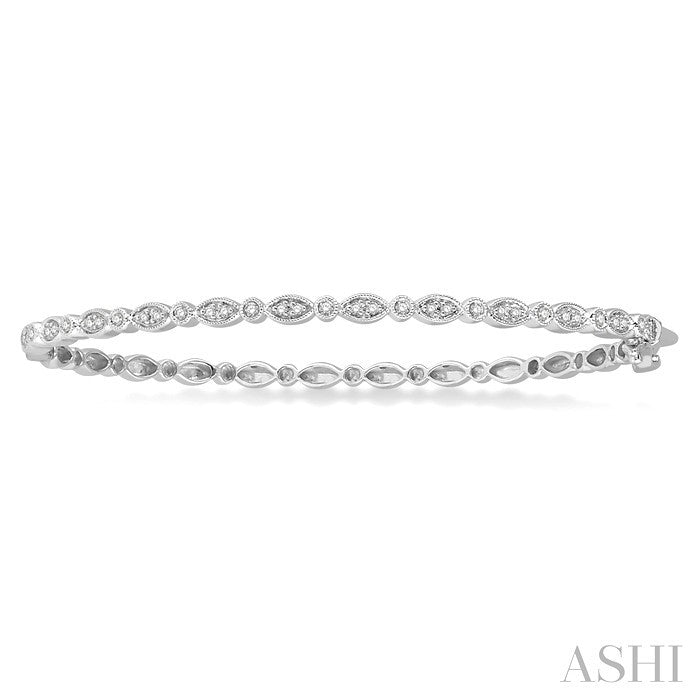 1/4 Ctw Marquise Mount Round Cut Diamond Stackable Bangle in 14K White Gold