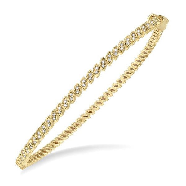 1/3 Ctw Indented Marquise Mount Round Cut Diamond Stackable Bangle in 14K Yellow Gold