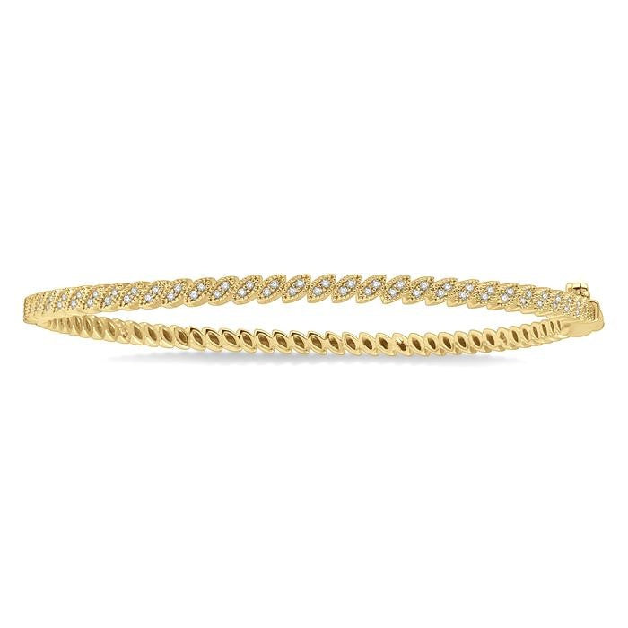 1/3 Ctw Indented Marquise Mount Round Cut Diamond Stackable Bangle in 14K Yellow Gold