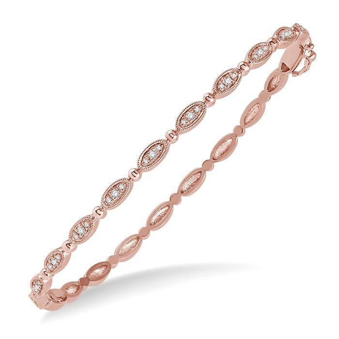1/4 Ctw Oval Mount Round Cut Diamond Stackable Bangle in 14K Rose Gold