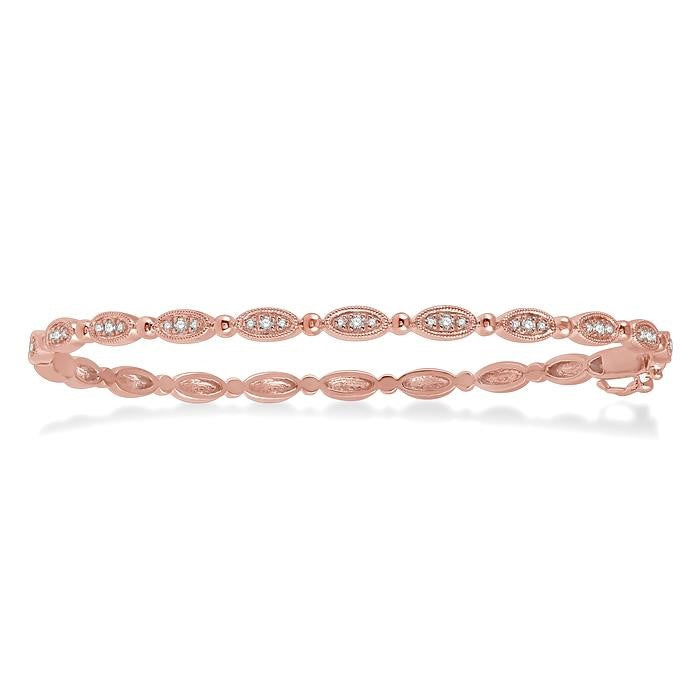 1/4 Ctw Oval Mount Round Cut Diamond Stackable Bangle in 14K Rose Gold