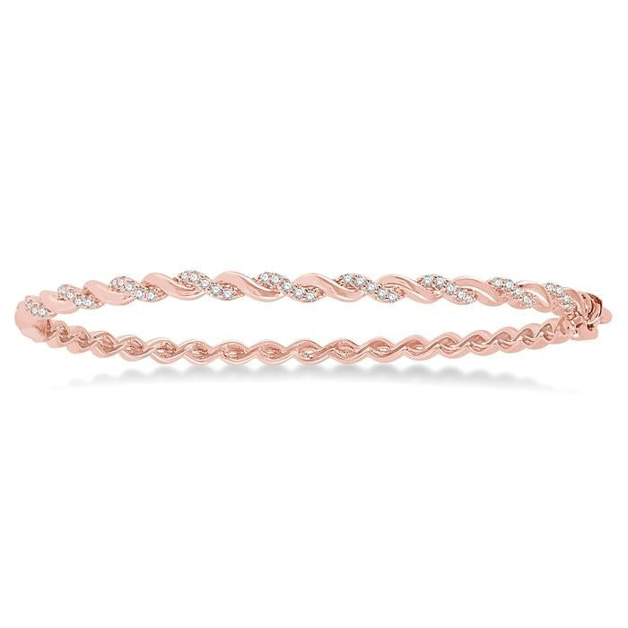 1/3 Ctw Twisted Vine Round Cut Diamond Stackable Bangle in 14K Rose Gold