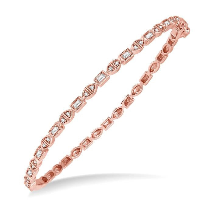 1/3 Ctw Baguette & Round Cut Diamond Stackable Bangle in 14K Rose Gold