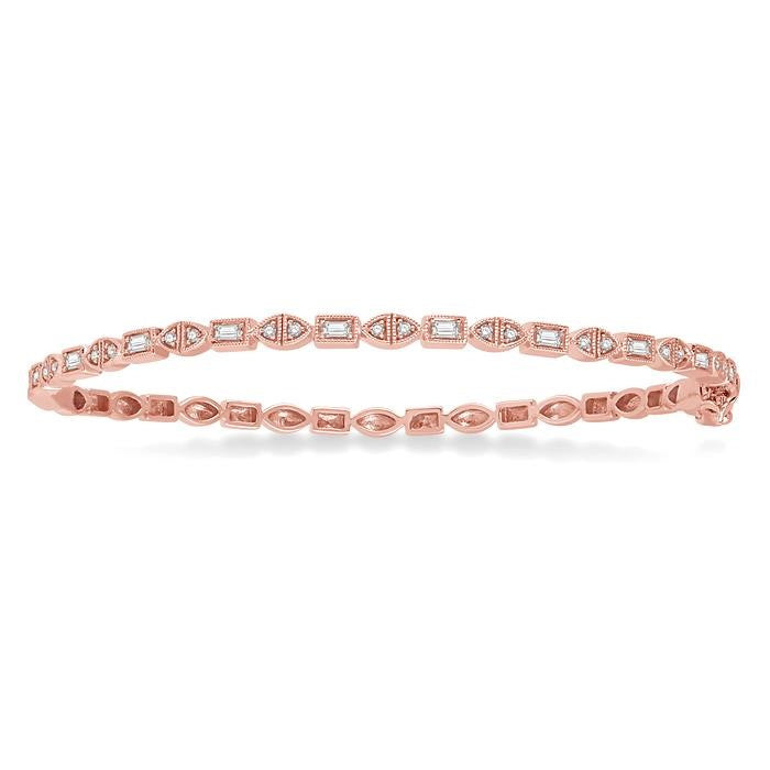 1/3 Ctw Baguette & Round Cut Diamond Stackable Bangle in 14K Rose Gold