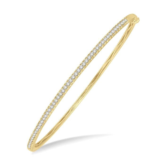 1/2 Ctw Slim Round Cut Diamond Bangle in 14K Yellow Gold