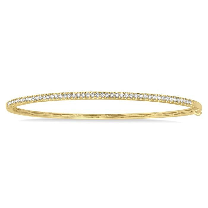 1/2 Ctw Slim Round Cut Diamond Bangle in 14K Yellow Gold