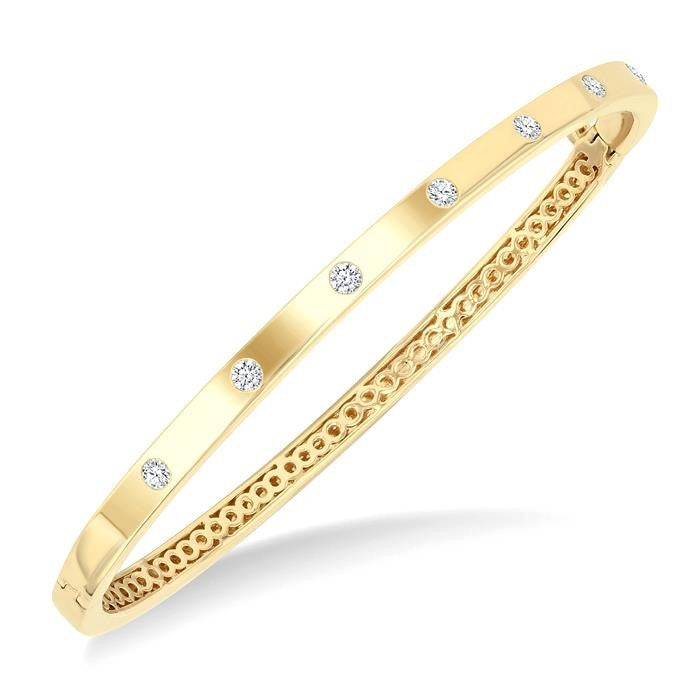 3/8 Ctw Flush Bezel Set Diamond Fashion Bangle in 14K Yellow Gold