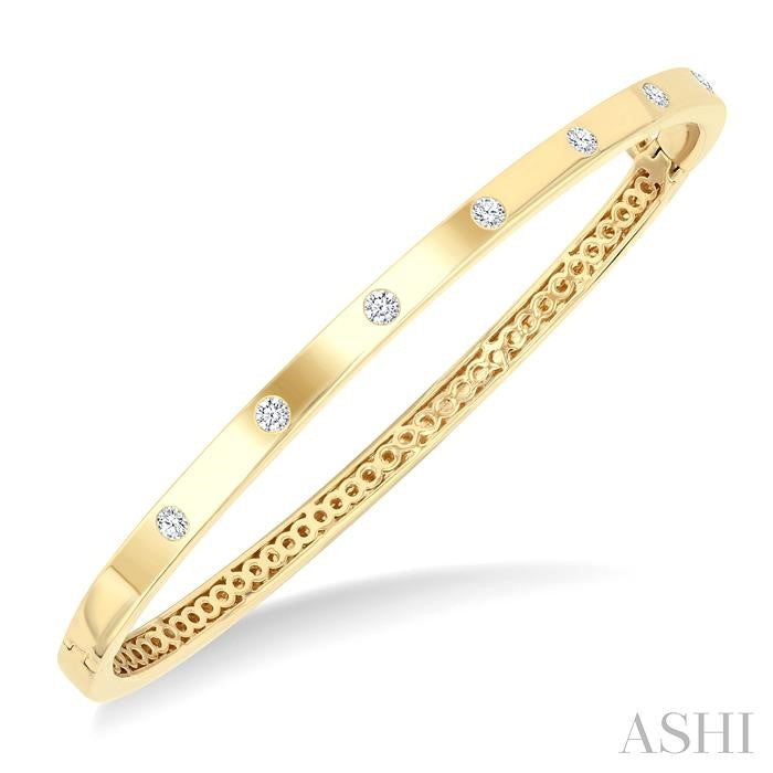 3/8 Ctw Flush Bezel Set Diamond Fashion Bangle in 14K Yellow Gold
