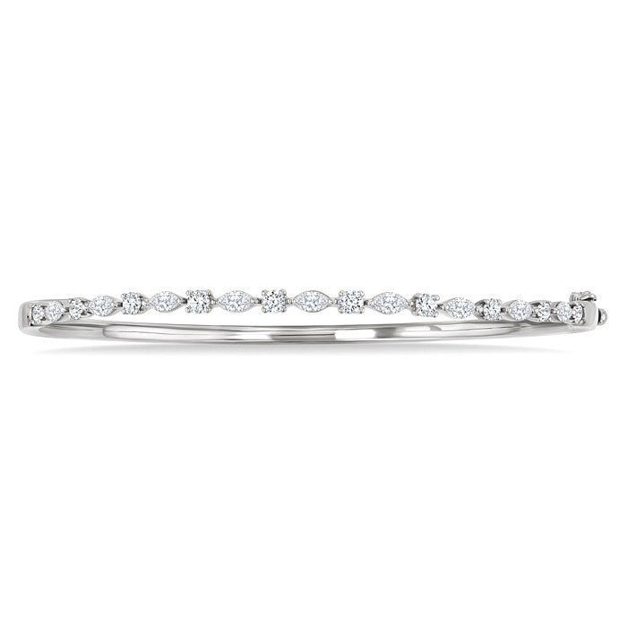 1 Ctw Marquise and Round Cut Diamond Fashion Bangle in 14K White Gold