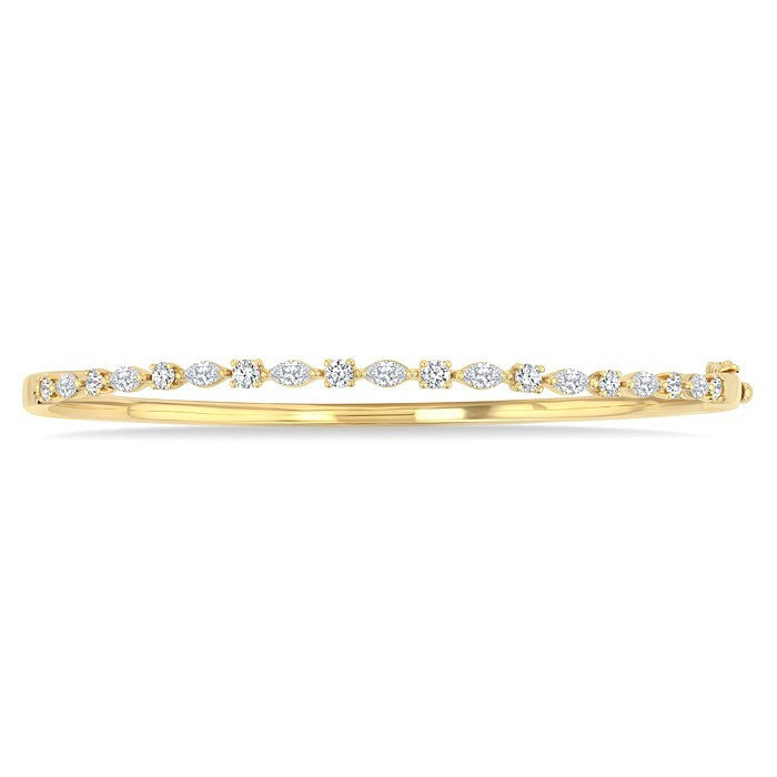 1 Ctw Marquise and Round Cut Diamond Fashion Bangle in 14K Yellow Gold