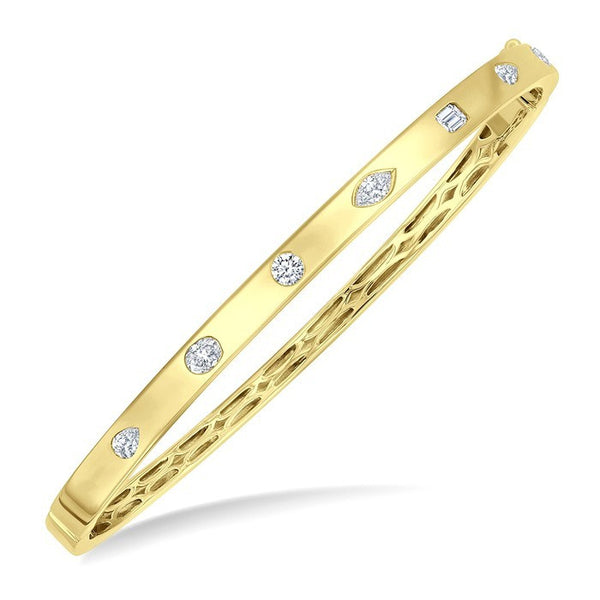 3/4 Ctw Spaced Mixed Shape Diamond Cut Fashion Bangle in 14K Yellow Gold