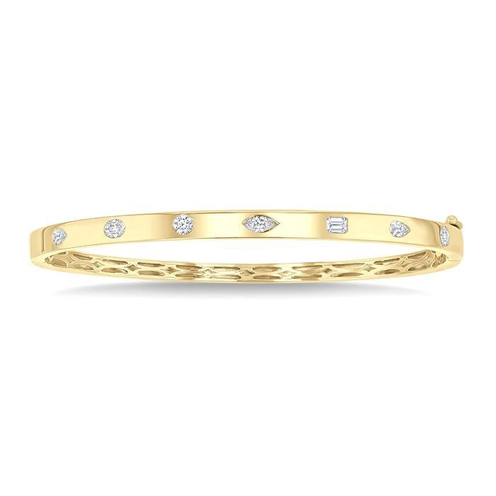 3/4 Ctw Spaced Mixed Shape Diamond Cut Fashion Bangle in 14K Yellow Gold