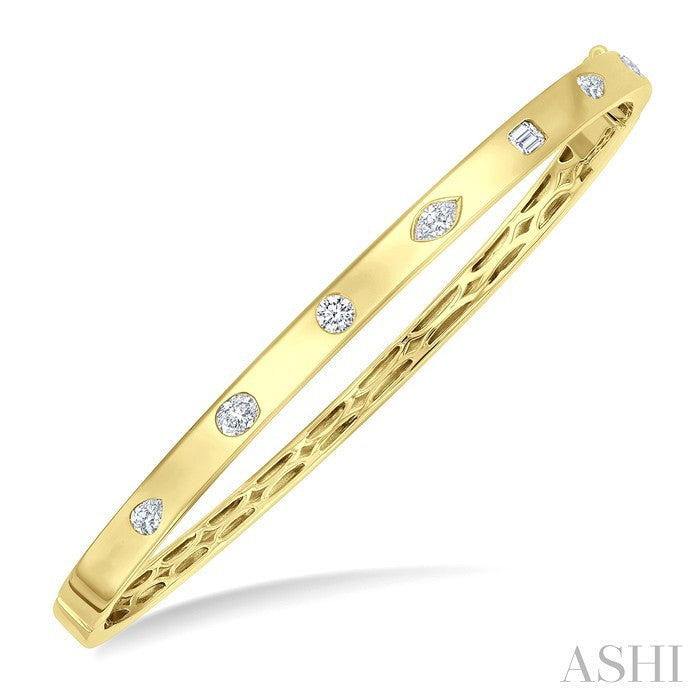 3/4 Ctw Spaced Mixed Shape Diamond Cut Fashion Bangle in 14K Yellow Gold